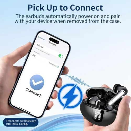 Miniatura 7 de Auriculares inalámbricos Bluetooth, pantalla de alimentación LED con funda de carga inalámbrica, reproducción de 35 horas, IPX4 impermeable
