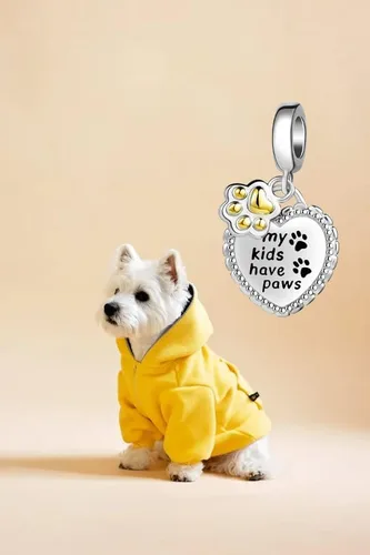 Miniatura 9 de NanMuc Abalorios de Pandora con estampado de pata chapado en oro, cachorro, perro, corazón, mascota, gato, aninmal, compatible con pulseras Pandora