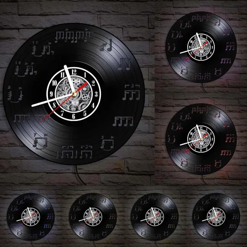 The Geeky Days Notas de notación musical con iluminación LED brillante, reloj de pared hecho de disco de vinilo real, álbum de música, músico,
