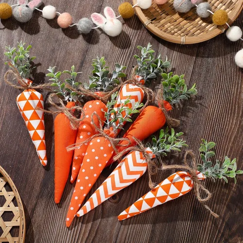 Miniatura 4 de Skylety Decoraciones de zanahoria de Pascua, paquete de 8 unidades, zanahorias artificiales de tela, no tejidas para rellenos de cestas de Pascua