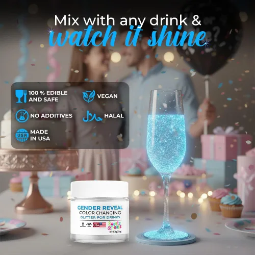 Miniatura 5 de Decoraciones de revelación de género para niños, purpurina comestible para bebidas, ideas mágicas de revelación de género, sorpresa es un bebé niño