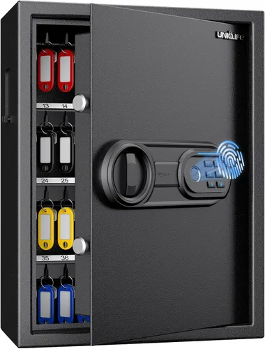 Uniclife Caja de Llaves de 71 Posiciones, Caja de Bloqueo de Llaves de Pared con Código y Cerradura de Llaves, Gabinete de Llaves con Huella
