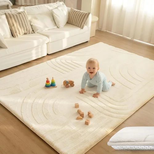 Miniatura 10 de Huloo Sleep Tapete de juego ultra suave y esponjoso para bebé, tapete acolchado de 1.3 pulgadas de grosor para niños con piel de conejo sintética