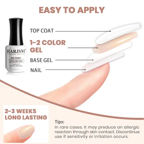 Miniatura 7 de RARJSM - Esmalte de uñas en gel, color nude, rosa melocotón, dorado, brillante, neutro, 15 ml, requiere secado con lámpara UV o LED, tono de piel