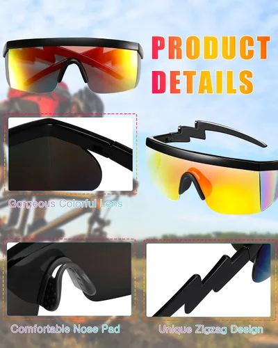 Miniatura 3 de Frienda 3 pares de lentes de sol retro semi sin montura de los años 80 y 90 s zigzag gafas de sol transparentes de colores para hombres y mujeres