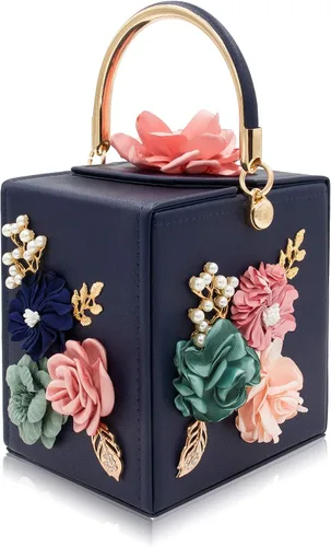 Milisente Bolso de mano de noche para mujer, caja cuadrada floral, bolsos de noche, bolsos cruzados de hombro, bolso de mano de flores para boda