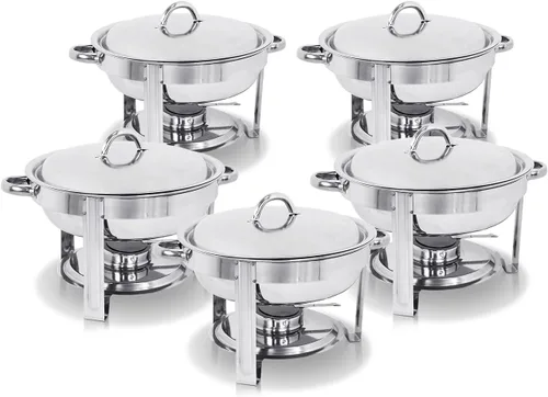 Miniatura 12 de Super Deal - Plato redondo de acero inoxidable de 5 cuartos de galón, para catering, cena y bufé, Plateado