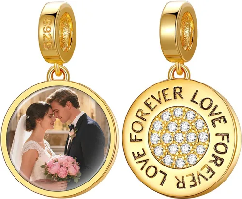 Miniatura 15 de Custom4U Photo Charms for Bracelets 925 Sterling Silver/Gold Plated Heart/Tree of Life/Round Charm Bead Personalized with Picture Custom
