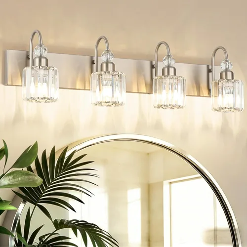 Miniatura 24 de Ralbay - Luces LED modernas de tocador para baño de 5 luces, luces de tocador de cristal sobre espejo, lámparas modernas de tocador para baño