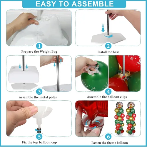 Miniatura 7 de Juego de 2 soportes de columna de globos para piso, kit de soporte de torre de globos actualizado 2025 con base pesada, soporte de globo de metal