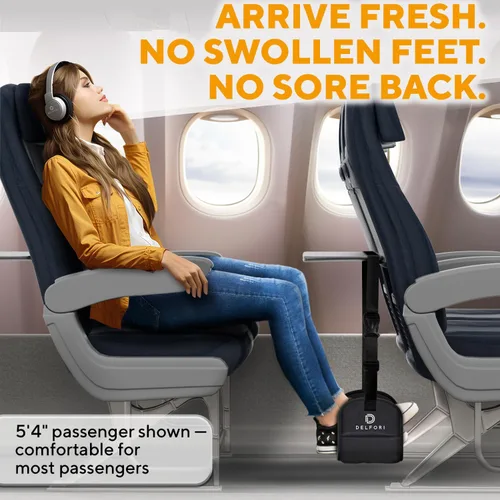 Miniatura 2 de Reposapiés portátil para avión para viajes en avión - Cómoda hamaca para pies con espuma viscoelástica y tablero rígido para evitar que los pies se