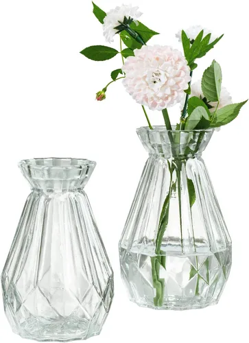 MyGift Jarrón pequeño de cristal, jarrones decorativos de 5 pulgadas, mini jarrones de centro de mesa de estilo vintage con diseño de facetas de