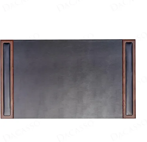 DACASSO Almohadilla de escritorio de madera y cuero con rieles laterales, protector de escritorio de cuero de lujo para escribir, protector nogal y
