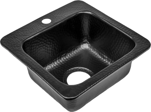 Monarch Abode Fregadero de cocina y bar – Fregadero de barra pequeño Baxter de 15 pulgadas, fregadero de aluminio negro mate martillado a mano con
