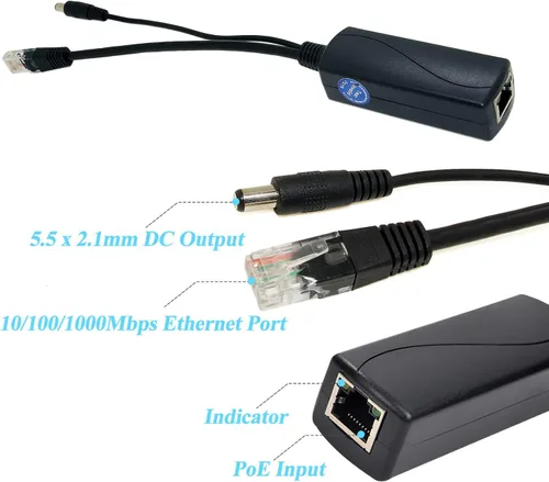 Miniatura 2 de Divisor PoE Gigabit 12V 2A Salida con IEEE 802.3af/at Cumple con el estándar 10,100,1000Mbps Divisor Adaptador de alimentación a través de Ethernet