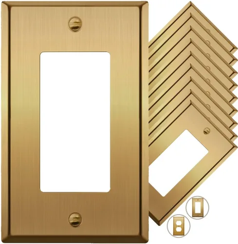 Rio Salto BRASS - Placa de pared de metal dorado para interruptor de luz, placa de pared para receptáculo, cubiertas basculantes de 1 banda, latón
