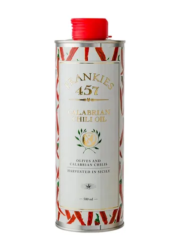 Frankies 457 Aceite Picante de Chile de Calabria - Aceite de oliva extra virgen premium y chiles italianos - Cosechados en Sicilia - Rico en sabor y