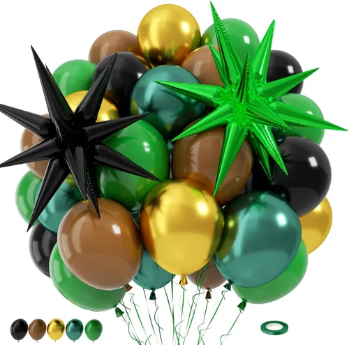 Miniatura 16 de Globos de fútbol, globo de látex marrón salvia de 12 pulgadas con globos de papel de aluminio impresos de fútbol, decoraciones de fiesta de fútbol