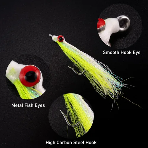 Miniatura 5 de Dr.Fish Paquete de 6 señuelos de pesca con moscas Clouser Minnow para pesca con mosca atada a mano, cebo, pez cebo, boca pequeña, agua salada, agua