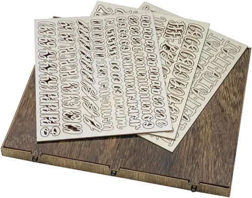 Miniatura 6 de 682 letras del alfabeto de madera de 1 pulgada, números de madera, mini letras mayúsculas y bajas con caja de almacenamiento rústica para decoración