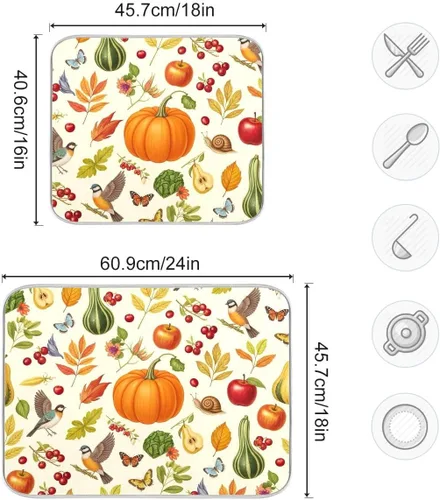 Miniatura 3 de Tapete de secado de platos de calabaza de otoño con girasol para encimera de cocina, absorbente, almohadilla de microfibra para secar platos