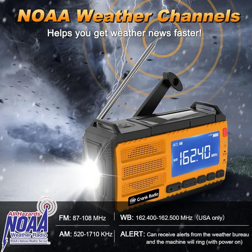 Miniatura 2 de Radio de manivela de emergencia, radio solar de emergencia de manivela manual de 37000 mWh (10000 mAh) Radio meteorológica AM/FM NOAA con pantalla