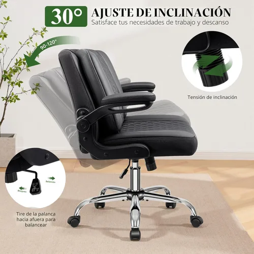 Miniatura 5 de Silla de oficina Criss Cross con respaldo abatible 2 en 1, silla ergonómica de piel sintética, altura ajustable, brazos giratorios y abatibles
