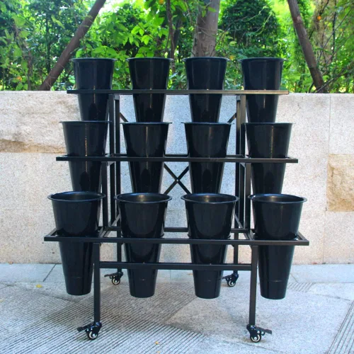 Zhongma Soporte móvil para plantas con ruedas, carrito de jardín resistente, estante de flores con 12 cubos de plástico para flores frescas