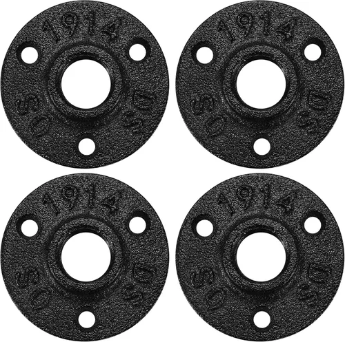 Miniatura 20 de Brida de piso pintada en negro antioxidante de 1/2 pulgada, paquete de 10 accesorios de tubería de hierro maleable para estilo vintage industrial