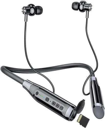 Auriculares inalámbricos Bluetooth con ranura para tarjeta TF, auriculares con banda para el cuello Bluetooth de 100 horas de reproducción,