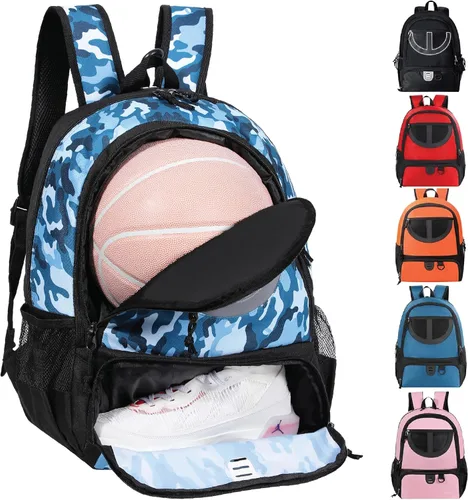 Miniatura 15 de Mochila de baloncesto para hombres y mujeres con compartimento para pelota y zapatos, capacidad de 30L, ligera y transpirable, mochila de fútbol
