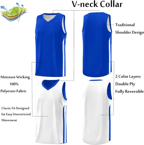 Miniatura 47 de KXK Camiseta de baloncesto reversible en blanco para hombre, uniforme de equipo, atlético, hip hop, camisetas de baloncesto S-4XL