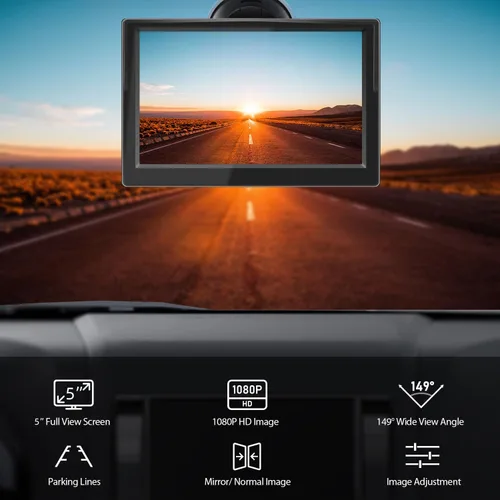 Miniatura 4 de Cámara de respaldo con monitor de 5 pulgadas Fácil instalación: Plug-Play Líneas de guía DIY Visión nocturna clara HD 1080P Cámara de visión trasera
