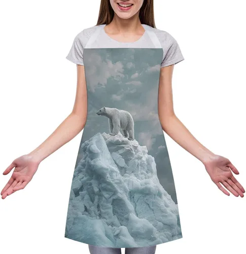 Miniatura 3 de MUSM Apron for Adults - 27.6 X 31.5 Inch, Heavy-Duty Polyester Aprons with Two Large Pockets, Waterproof On Top of Iceberg Kitchen Apron for