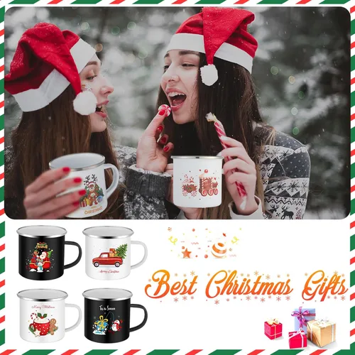 Miniatura 6 de Layhit 9 tazas de Navidad de 12 onzas esmaltadas para café, tazas de cerámica para vacaciones de invierno, tazas divertidas de Navidad, regalos