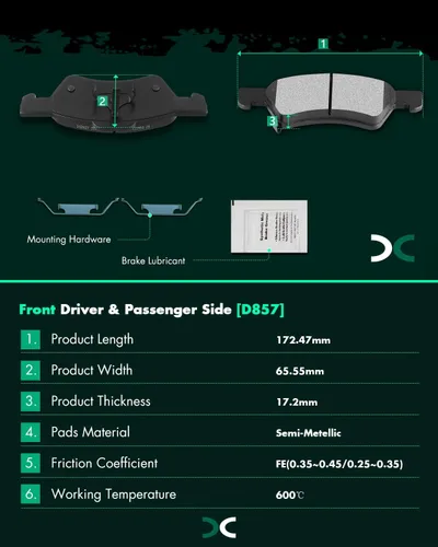 Miniatura 3 de SCITOO D857 Kits de pastillas de freno semi-metálicas delanteras de repuesto para Chrysler Town & Country 2001-2007, para Chrysler Voyager 2003