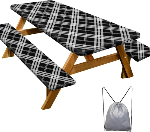 Miniatura 12 de Mantel de mesa de picnic con fundas de banco de 6 pies, 3 piezas, impermeable, resistente al viento, mantel de camping estético con bolsa