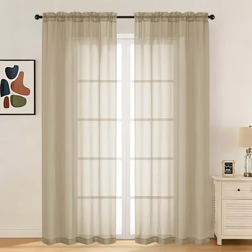 Miniatura 102 de LIVEKID Cortinas traslúcidas negras de cocina de 36 pulgadas de largo, cortinas cortas filtrantes de luz, 2 paneles de gasa aireada, texturizadas