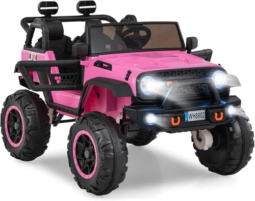 Miniatura 9 de OLAKIDS vehículo de paseo de 24 V, 2WD/4WD conmutable de 2 plazas para niños, vehículo eléctrico tipo Jeep camioneta con asiento ancho de 20", Rosa