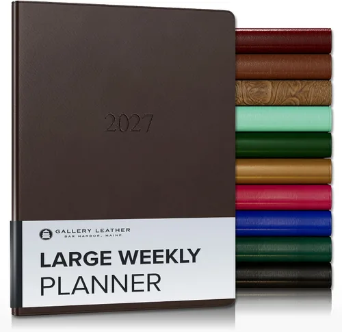 Miniatura 45 de Gallery Leather Agenda semanal y mensual grande 2025-2026, agenda y cuaderno con elegantes bordes de página dorados dorados, 12 meses, cactus Cactus