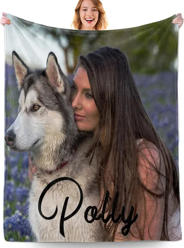 Miniatura 8 de Manta personalizada con fotos, manta personalizada con fotos con texto en inglés "I Love You", regalo de cumpleaños para novia, novio, esposa