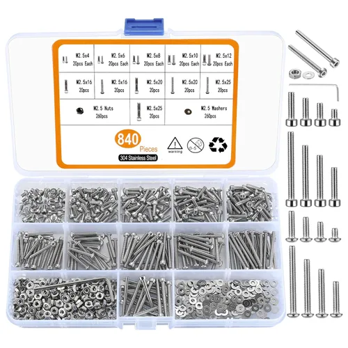Miniatura 10 de 1110 tornillos métricos pequeños M3 con tuercas, kit surtido de tapas de cabeza hexagonal y tuercas, tornillos y pernos de repuesto de acero Plata