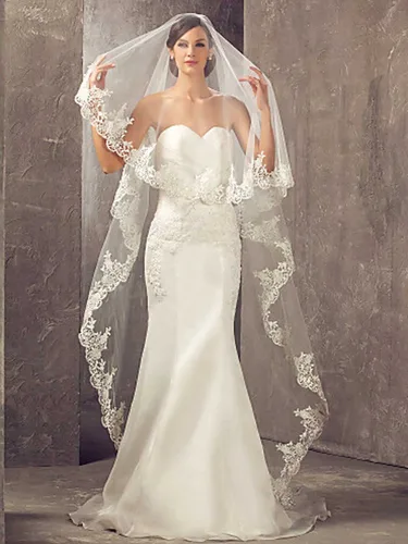 Unsutuo Velo de novia catedral, velo de novia de 1 nivel, velo largo de tul con peine para mujeres y novia (marfil)