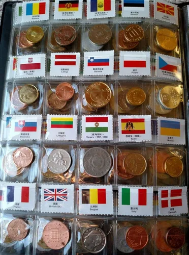 Miniatura 5 de Kit de iniciación para colección de monedas, 120 países, 100% original original/moneda del mundo con álbum de recolección de cuero etiquetado por