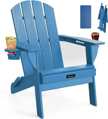 Miniatura 17 de Silla Adirondack Plegable, Sillas Adirondack de Plástico con Textura de Madera con 2 Portavasos, Silla para Hoguera de HDPE Resistente a