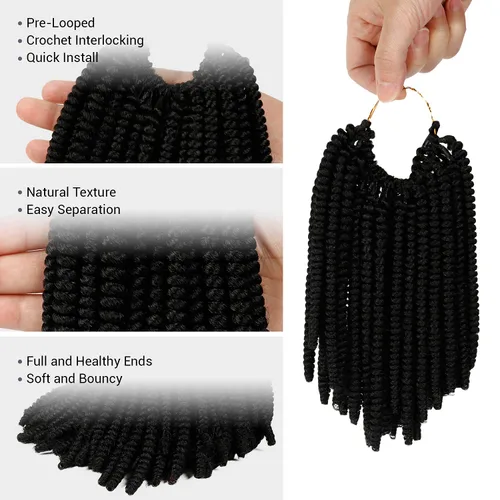 Miniatura 3 de AU-THEN-TIC Nubian Twist - Cabello rizado de 10 pulgadas, rizos de resorte previamente enlazados, 2 paquetes, extensiones de cabello rizado