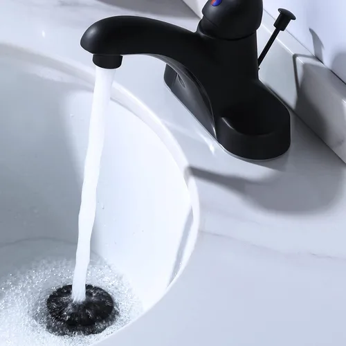Miniatura 2 de ARCORA - Drenaje de lavabo con desbordamiento, tapón de lavabo de baño con varilla de elevación, drenaje mate negro para lavabo de recipiente
