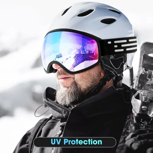 Miniatura 6 de Gafas de esquí, gafas de snowboard para hombres, mujeres, adultos, jóvenes y mayores de 15 años, gafas de esquí de nieve 05. Marco blanco/Lente