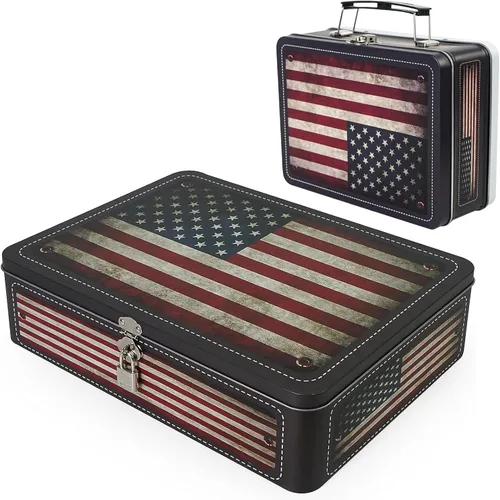 Luwint Caja de almacenamiento decorativa, 12 pulgadas de largo x 9 pulgadas de ancho, estuche de metal para recuerdo con cerradura y llave y pequeña