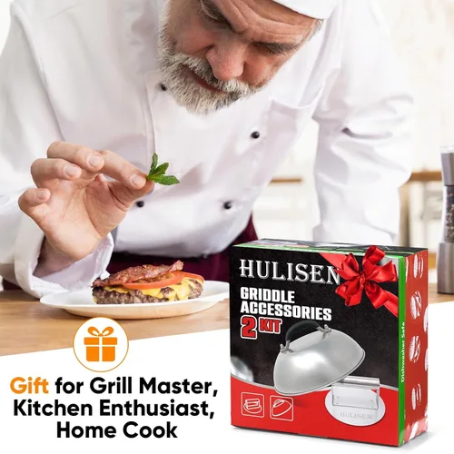 Miniatura 8 de HULISEN Cúpula para derretir queso y prensa para hamburguesas aplastadas, prensa de parrilla de 6.2" con tapa para rociar de 9", aplastador